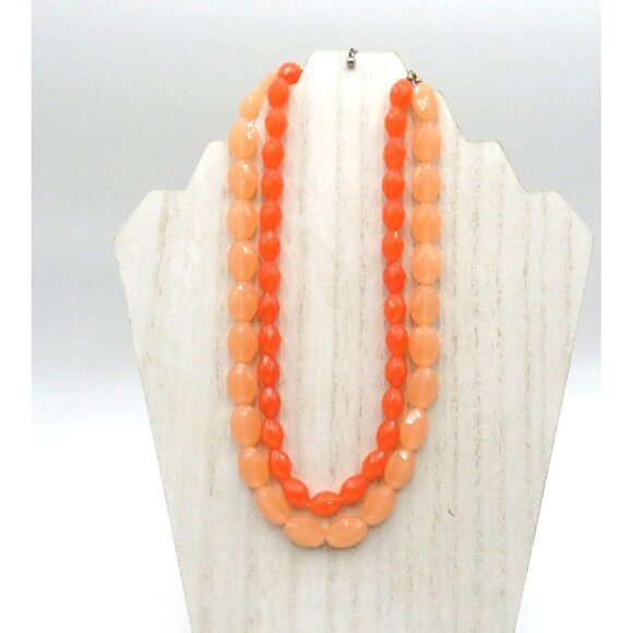 Vintage Necklace 16" Double Strand Plastic Faceted Two Tone Orange Beads - Picture 1 of 12